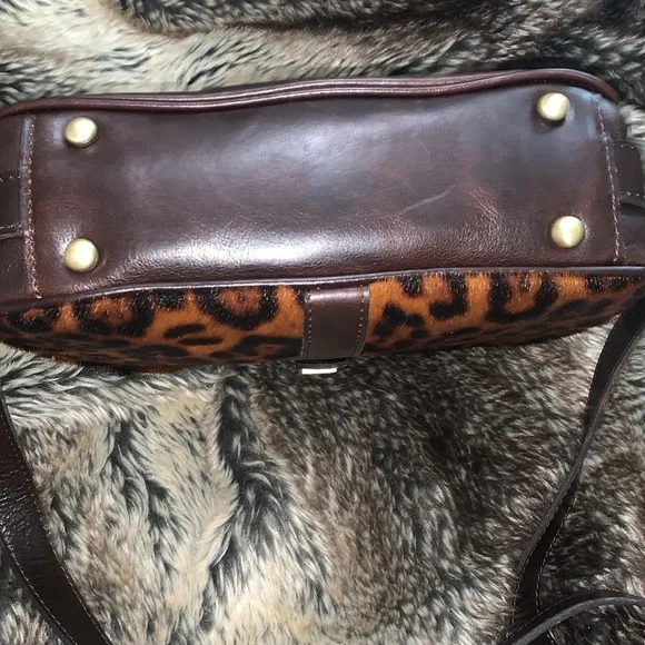 Patricia Nash Leopard Leather & Fur Crossbody Bag - Picture 6 of 7